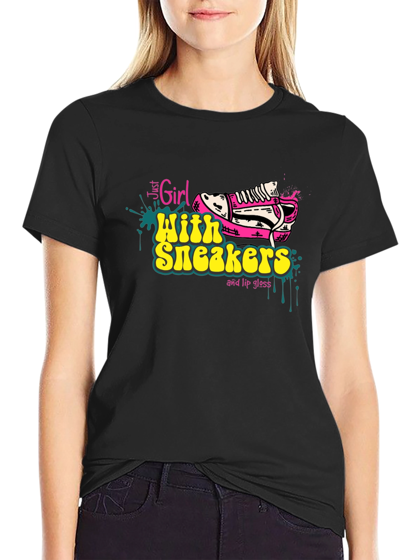 Girl with Sneakers Graphic Tee - Trendy T-Shirt