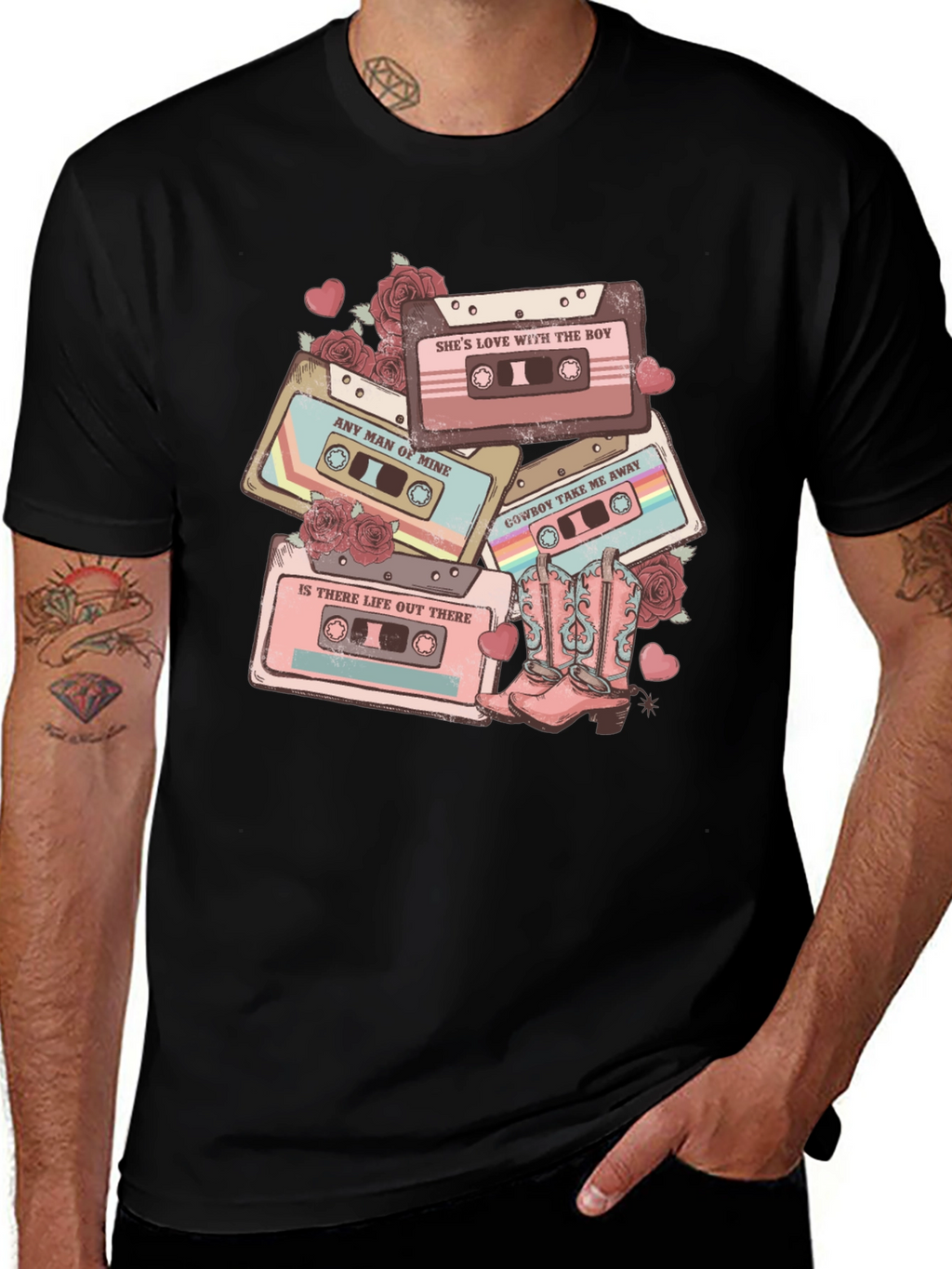 Retro Cassette Tape & Cowboy Boot T-Shirt