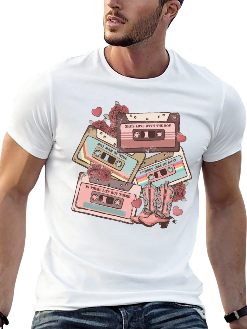 Retro Cassette Tape & Cowboy Boot T-Shirt