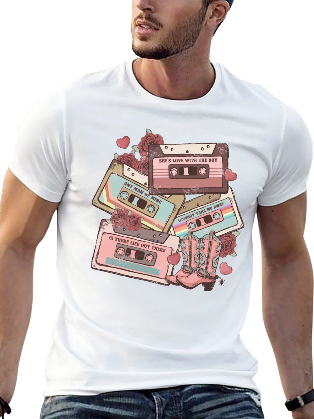 Retro Cassette Tape & Cowboy Boot T-Shirt