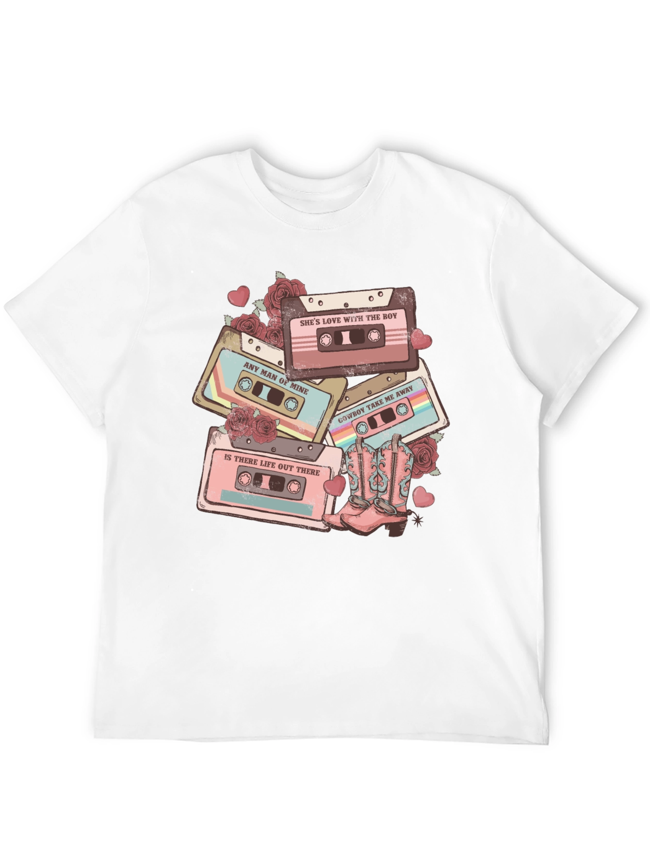 Retro Cassette Tape & Cowboy Boot T-Shirt