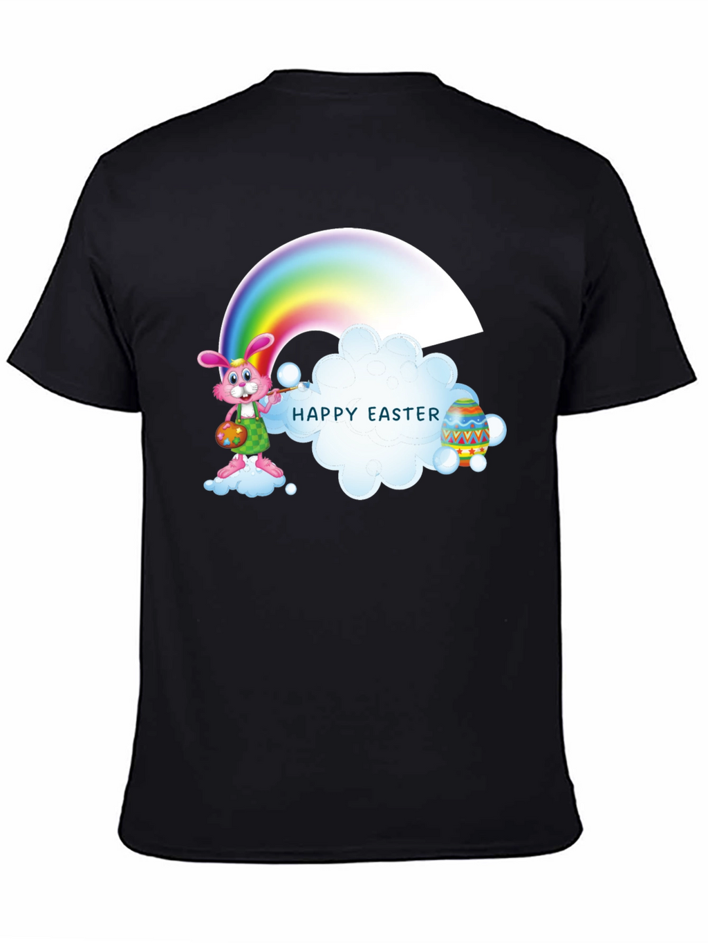 Happy Easter Rainbow Bunny Black T-Shirt