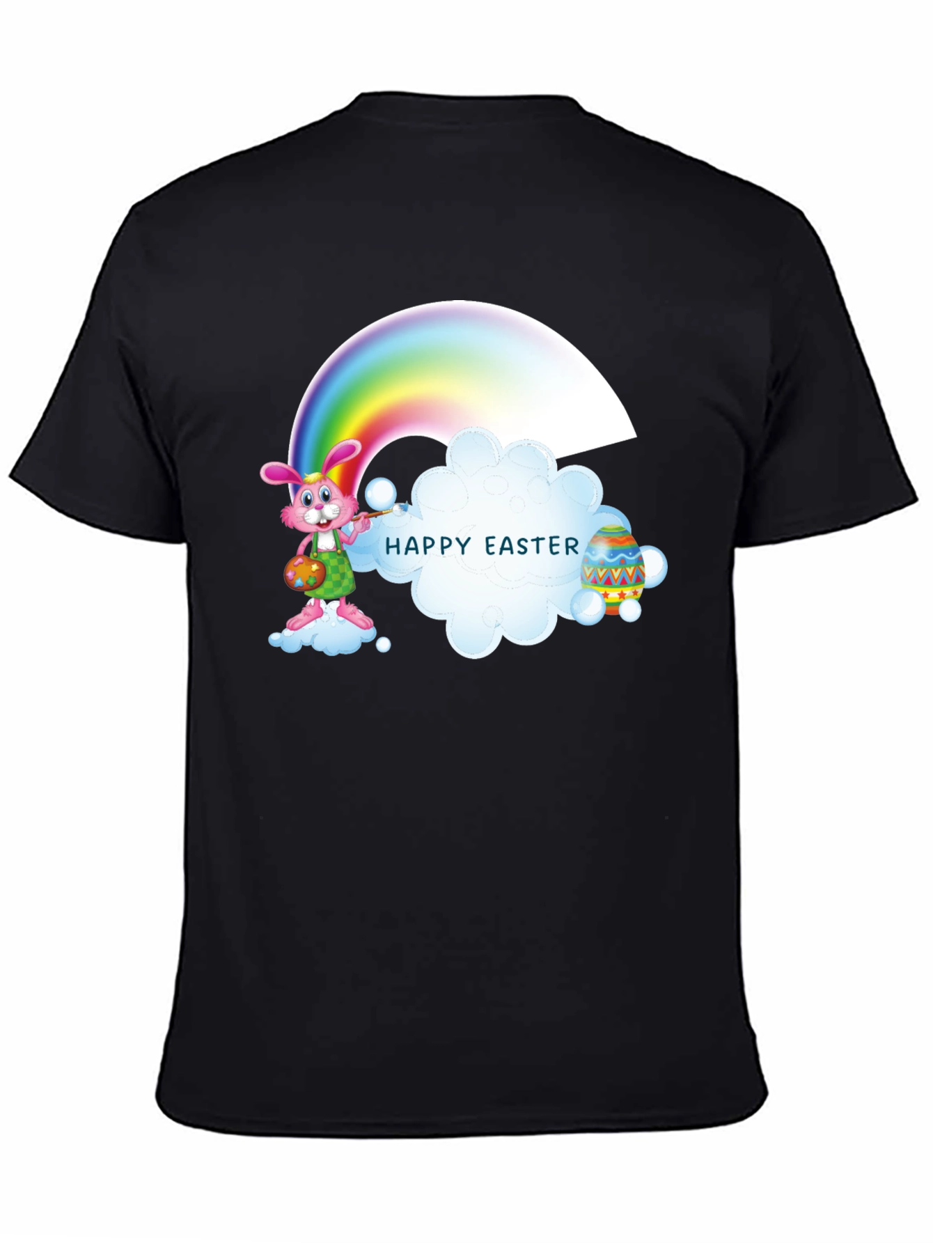 Happy Easter Rainbow Bunny Black T-Shirt