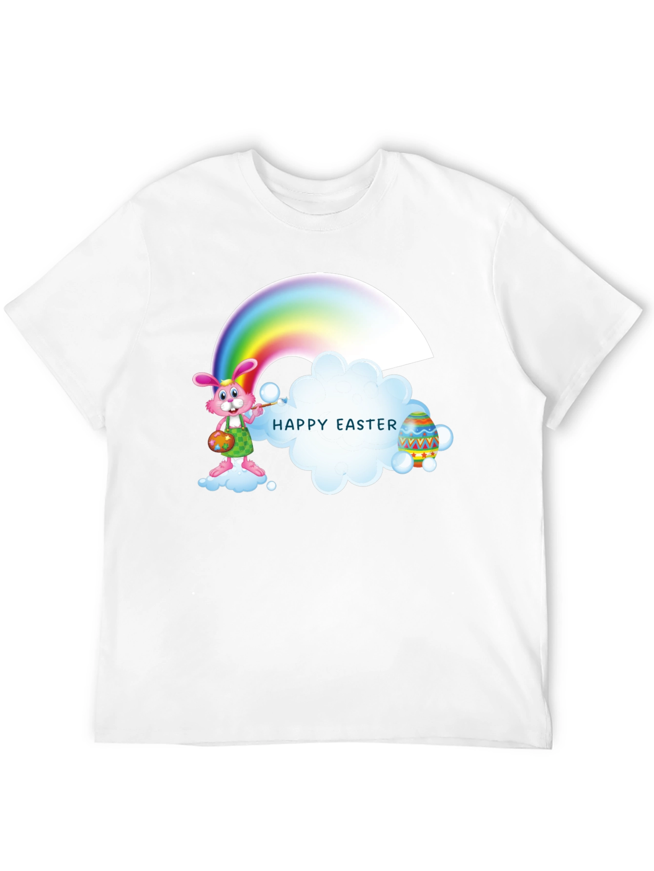 Happy Easter Rainbow Bunny Black T-Shirt