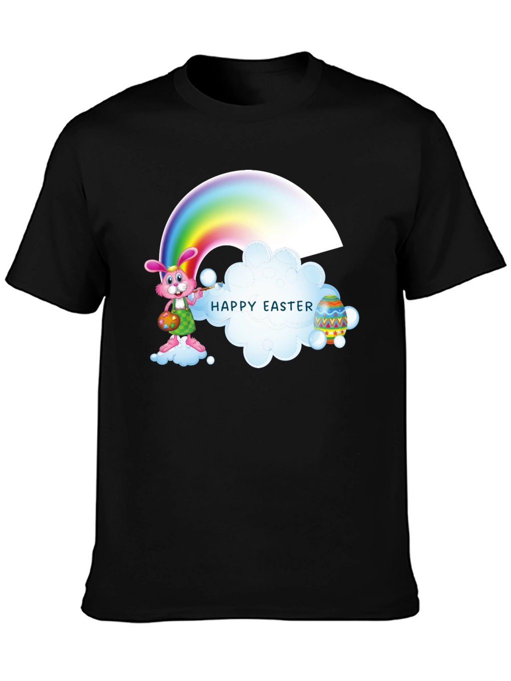 Happy Easter Rainbow Bunny Black T-Shirt