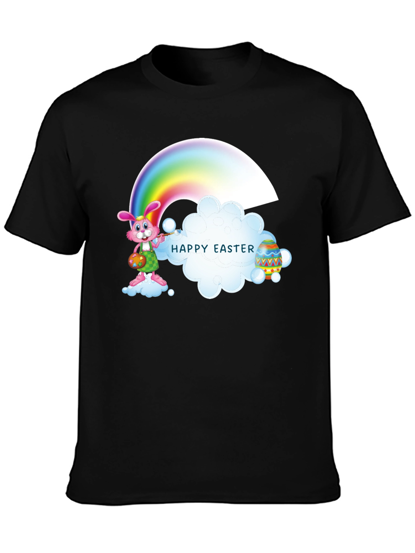 Happy Easter Rainbow Bunny Black T-Shirt