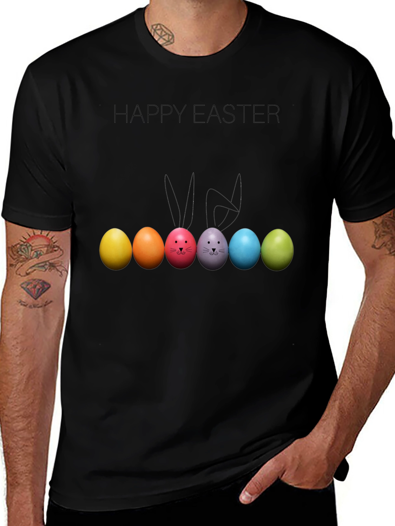 Happy Easter Bunny Ears Colorful Eggs T-Shirt