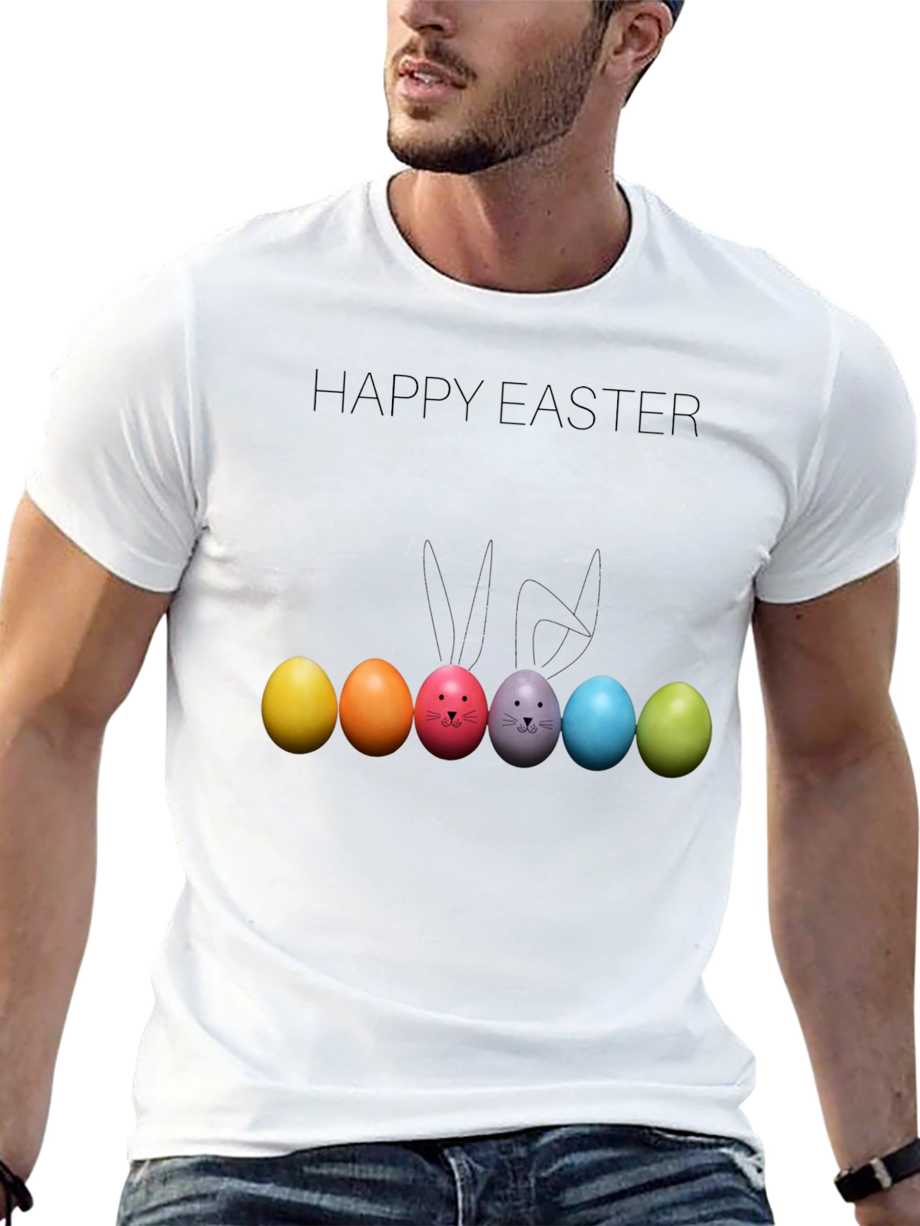 Happy Easter Bunny Ears Colorful Eggs T-Shirt