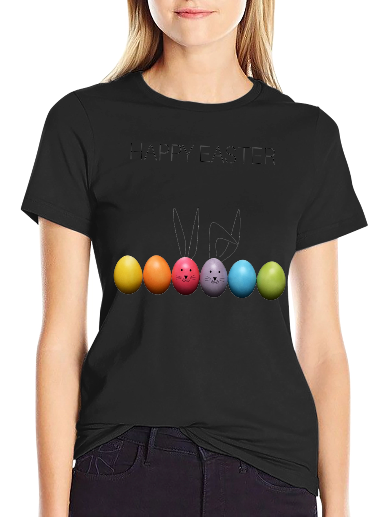 Happy Easter Bunny Ears Colorful Eggs T-Shirt