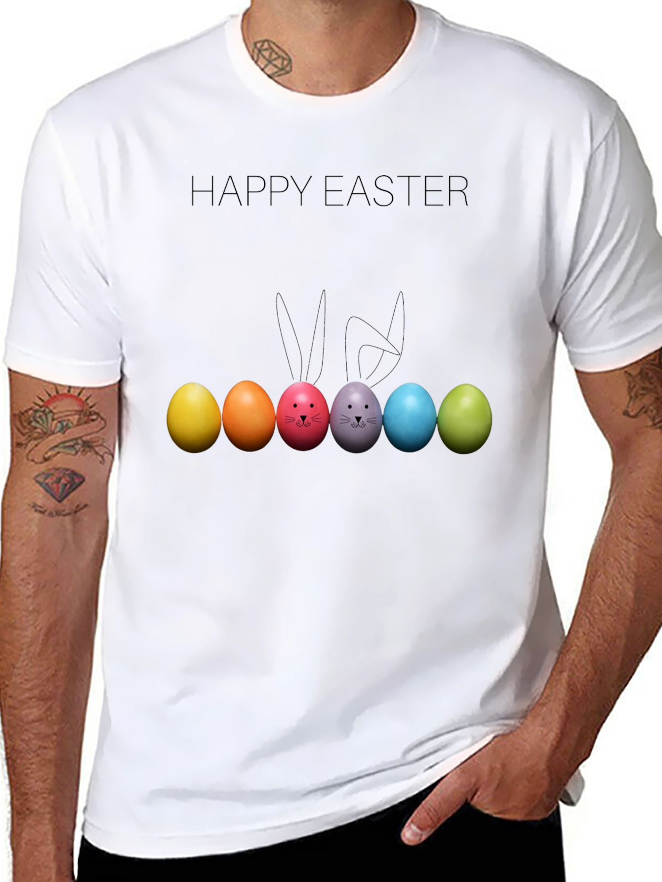 Happy Easter Bunny Ears Colorful Eggs T-Shirt