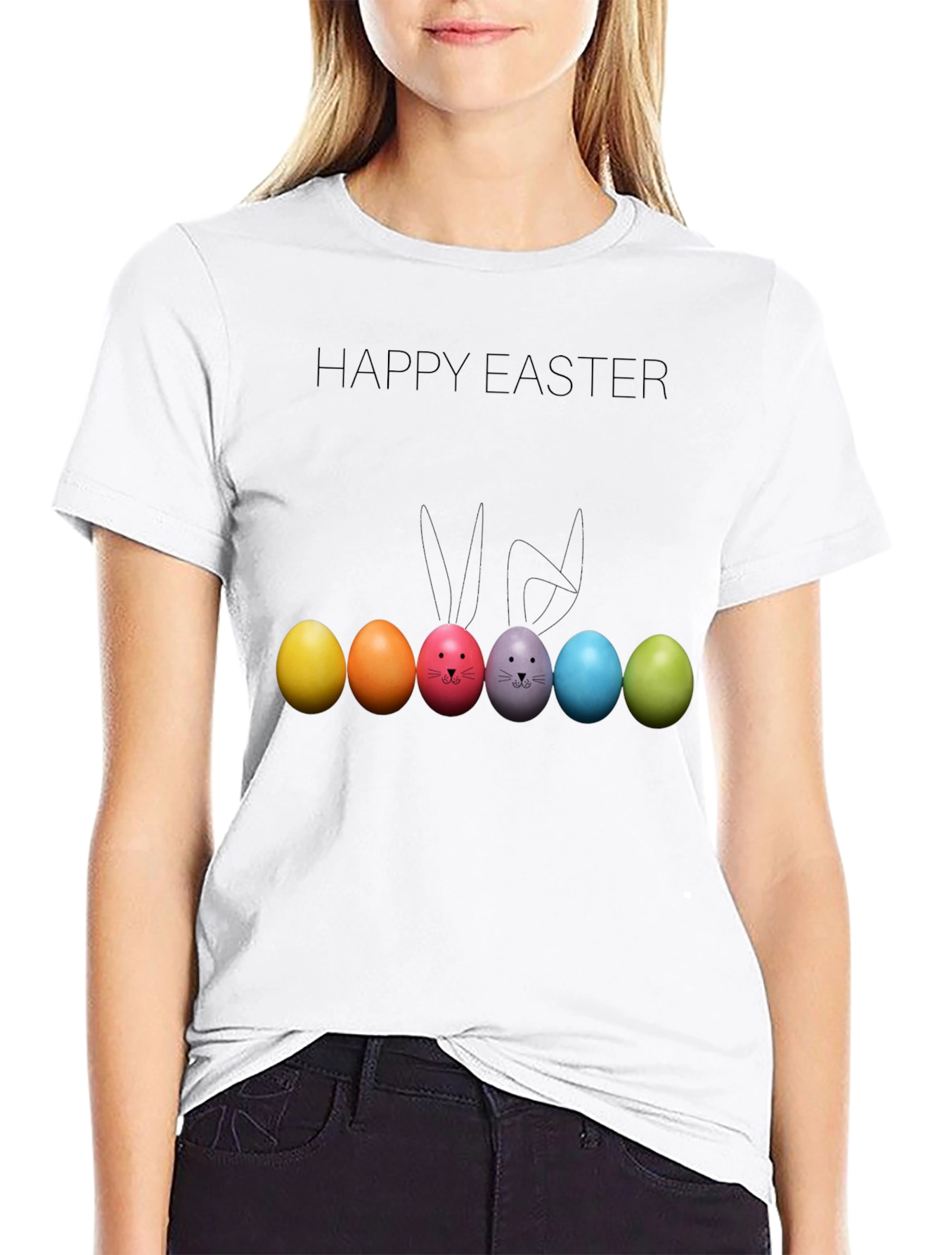 Happy Easter Bunny Ears Colorful Eggs T-Shirt