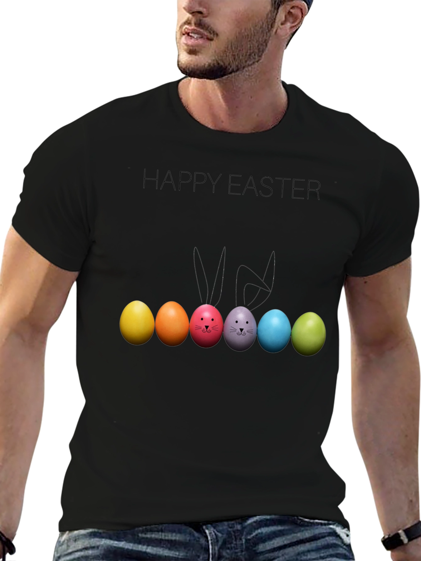 Happy Easter Bunny Ears Colorful Eggs T-Shirt