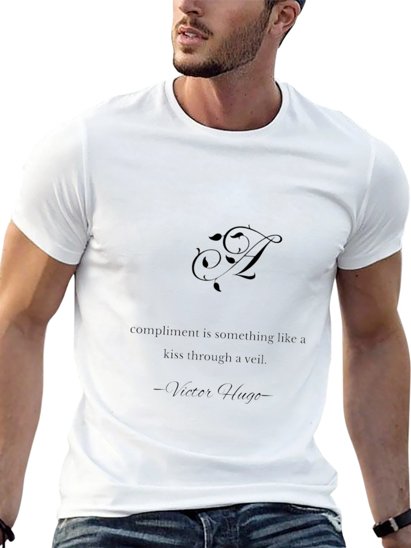 Elegant Black Tee with Literary Quote - Victor Hugo