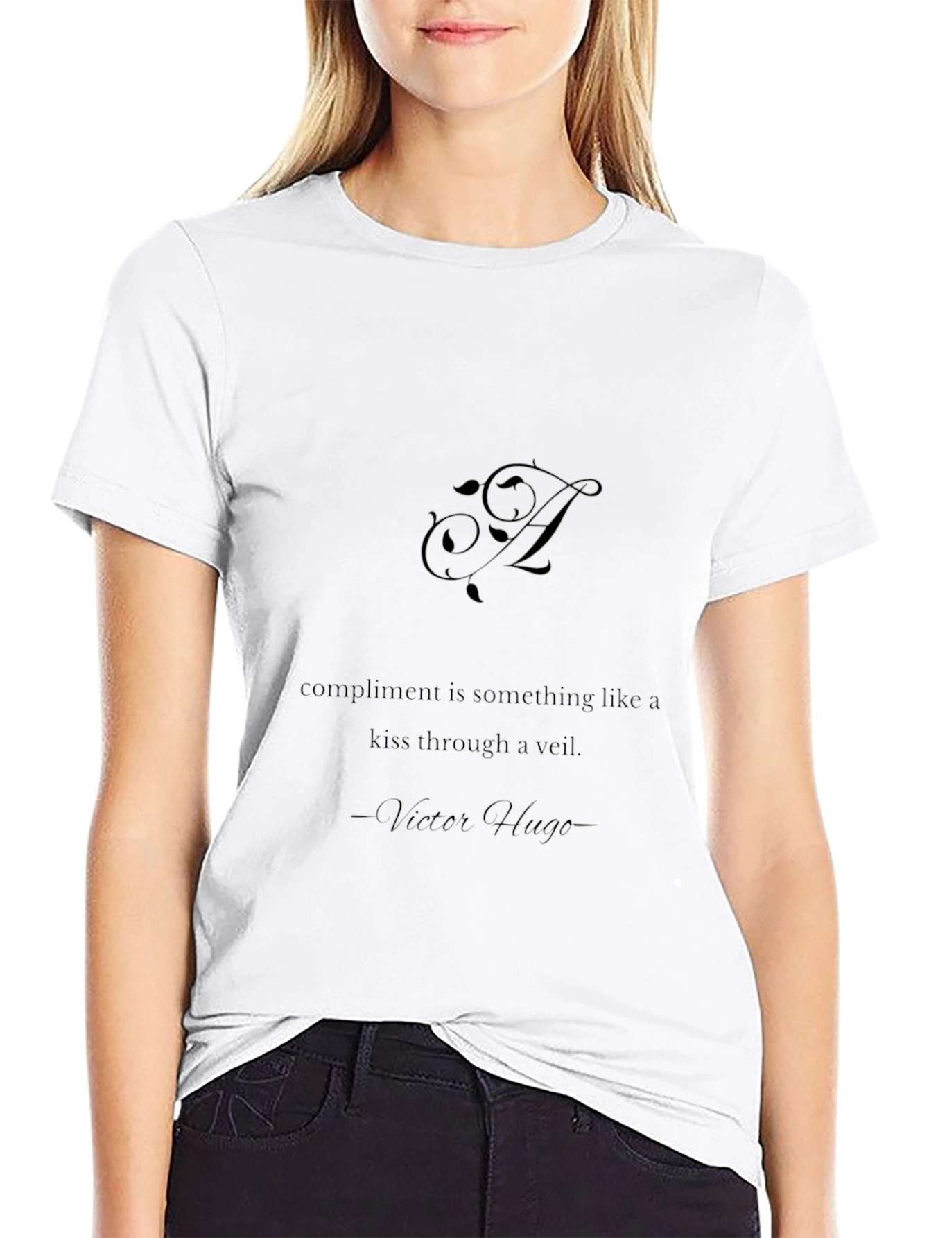 Elegant Black Tee with Literary Quote - Victor Hugo
