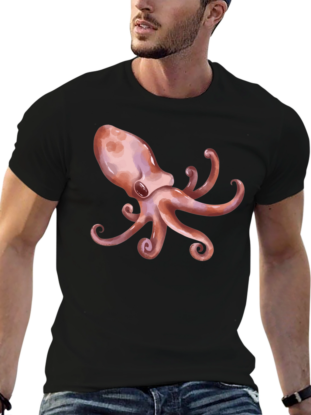 Octopus Graphic Print Black T-Shirt