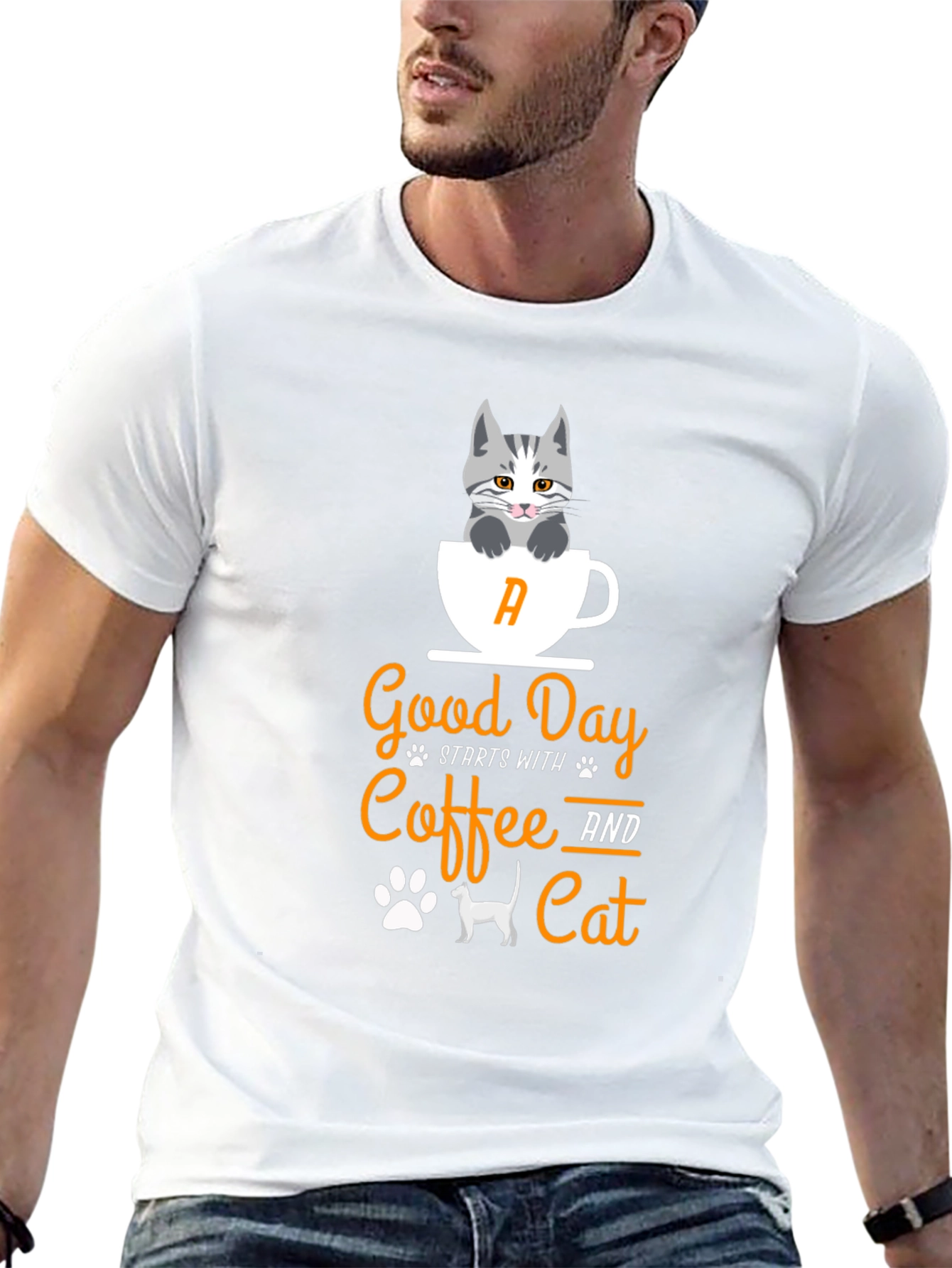 Coffee & Cat T-Shirt - Good Day Starts With...