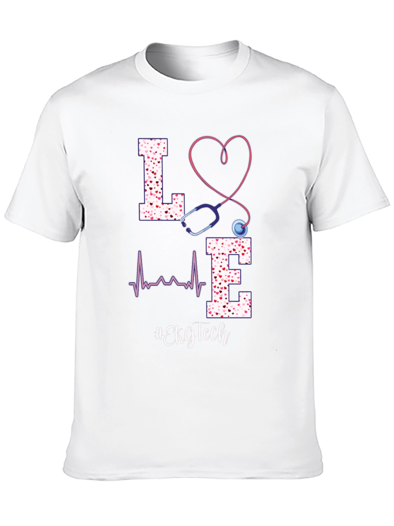 Love EKG Tech T-Shirt - Heart Stethoscope Design