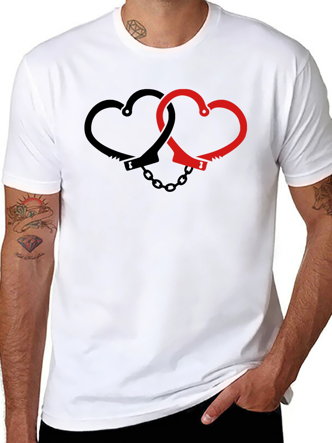 Heart Handcuffs Graphic Tee - Edgy Love Shirt