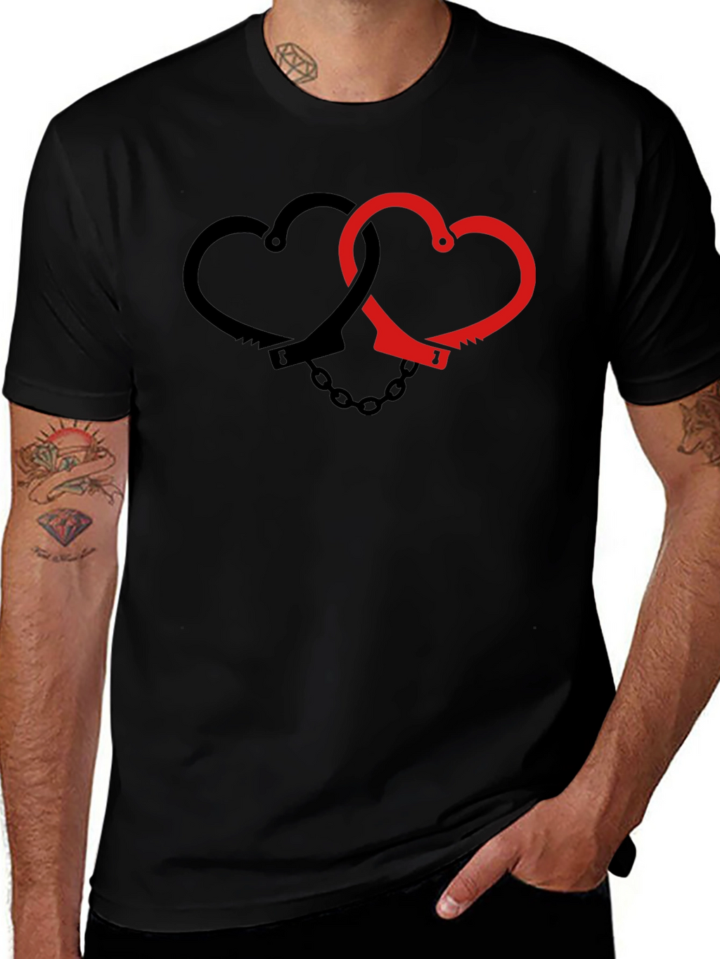 Heart Handcuffs Graphic Tee - Edgy Love Shirt