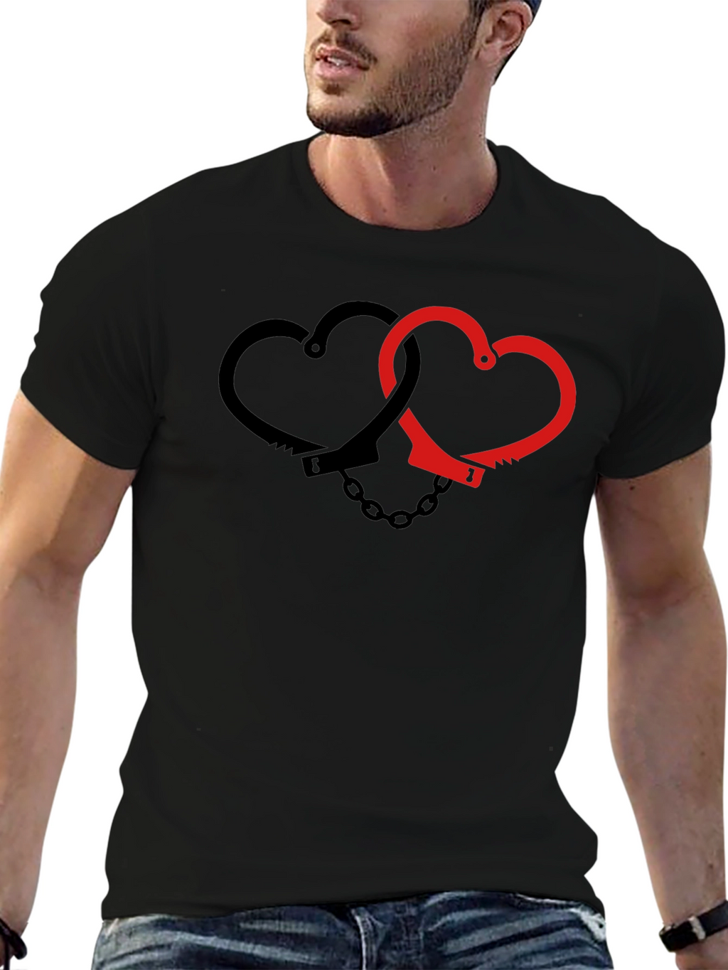 Heart Handcuffs Graphic Tee - Edgy Love Shirt