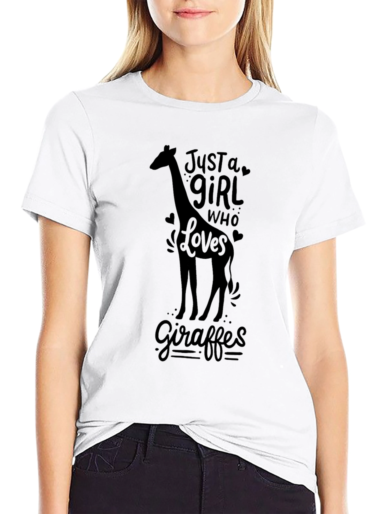 Just a Girl Who Loves Giraffes - Black T-Shirt