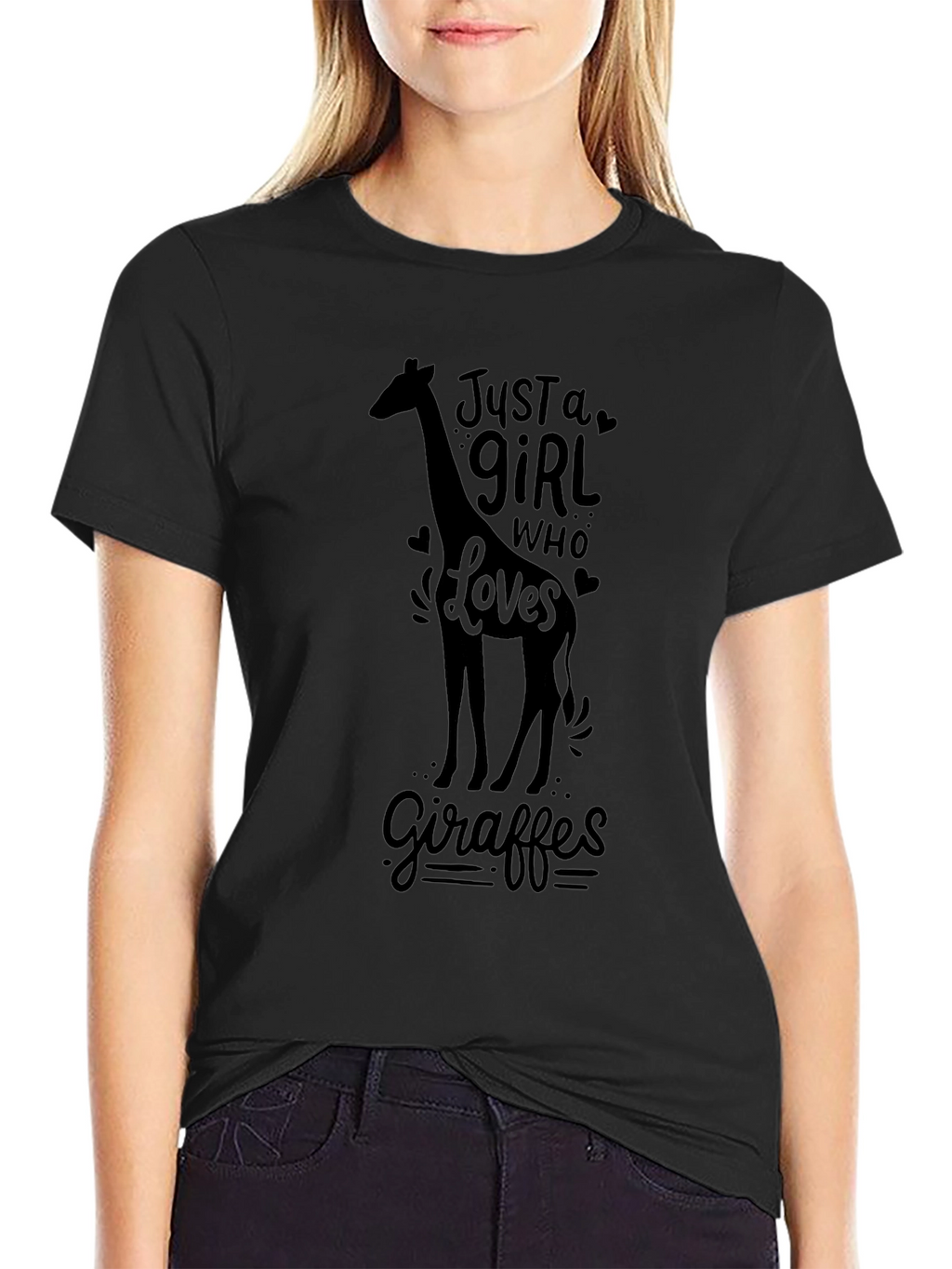 Just a Girl Who Loves Giraffes - Black T-Shirt