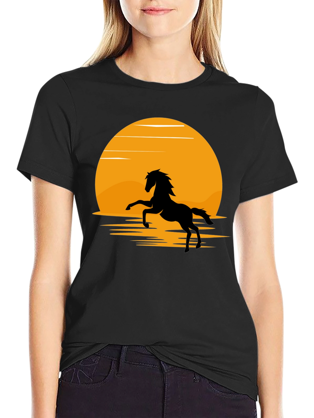 Silhouette Horse T-Shirt - Black Sun Design