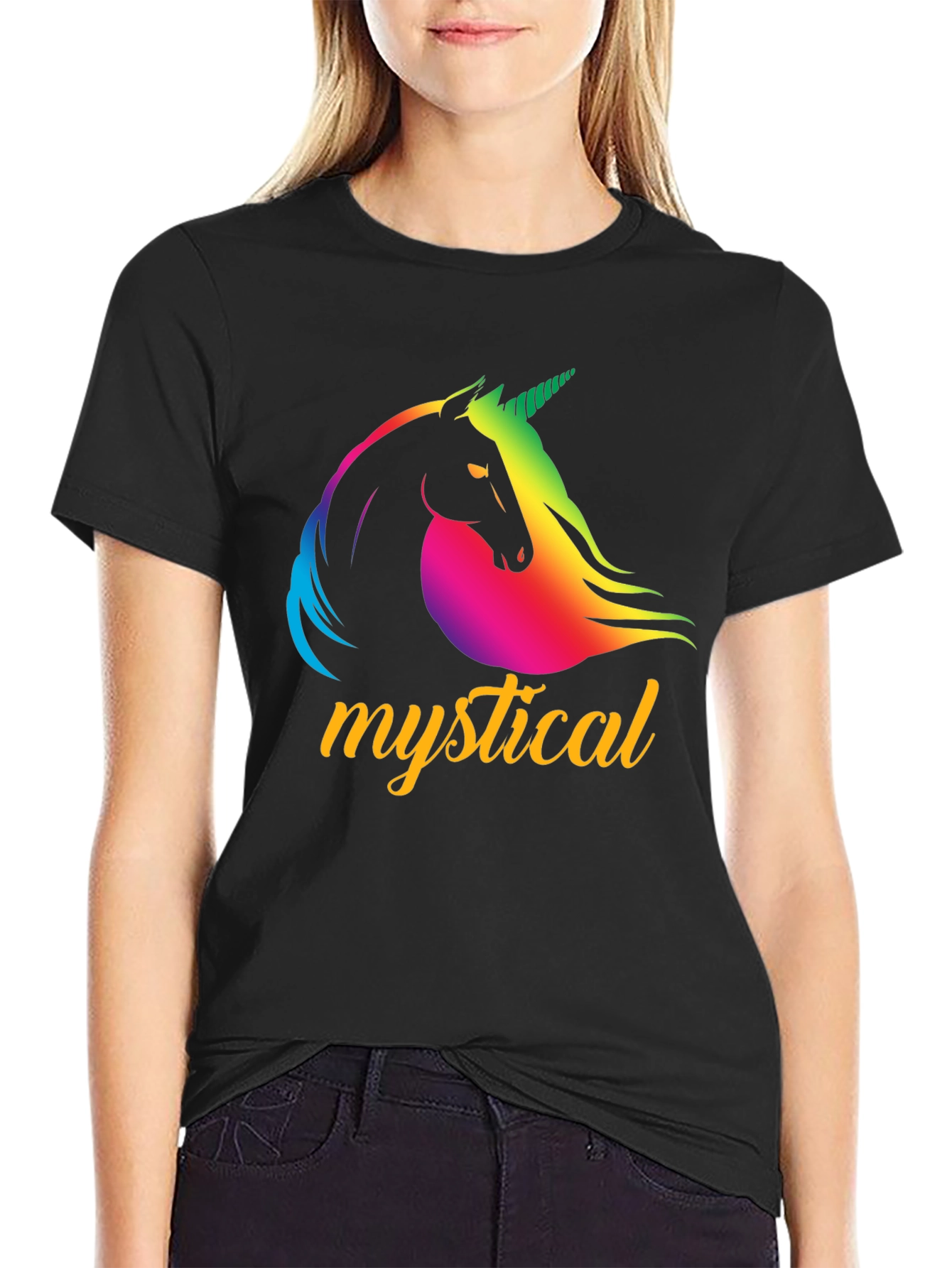 Mystical Unicorn Graphic Tee - Black Cotton T-Shirt