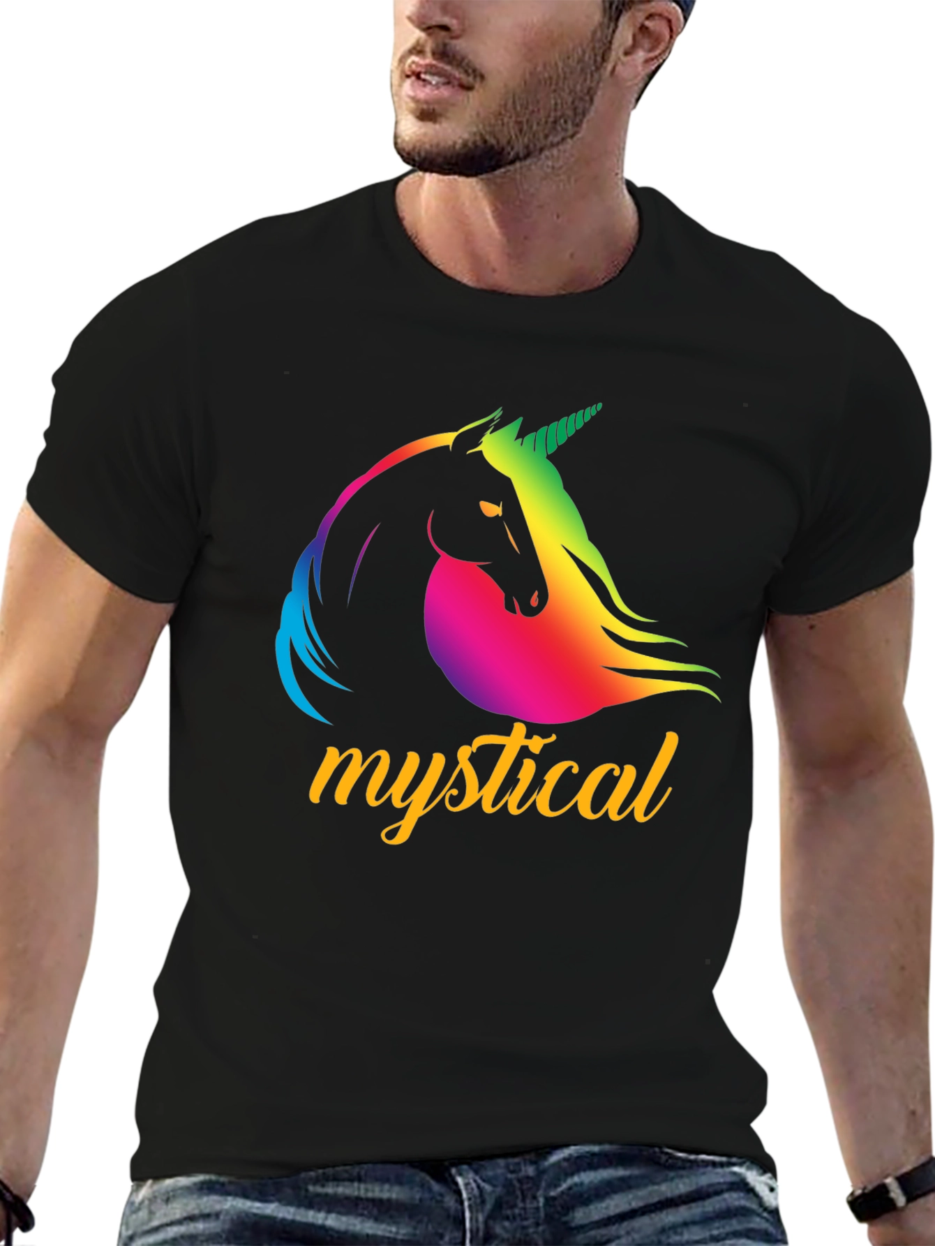Mystical Unicorn Graphic Tee - Black Cotton T-Shirt