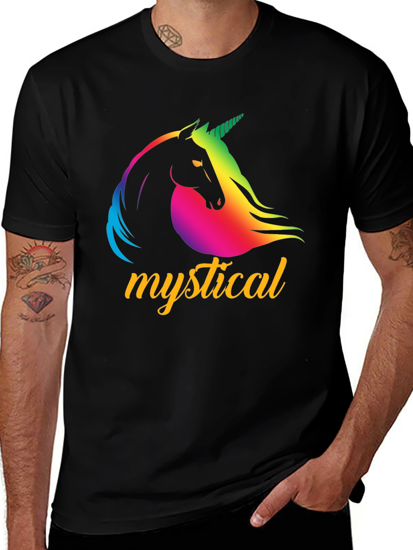 Mystical Unicorn Graphic Tee - Black Cotton T-Shirt