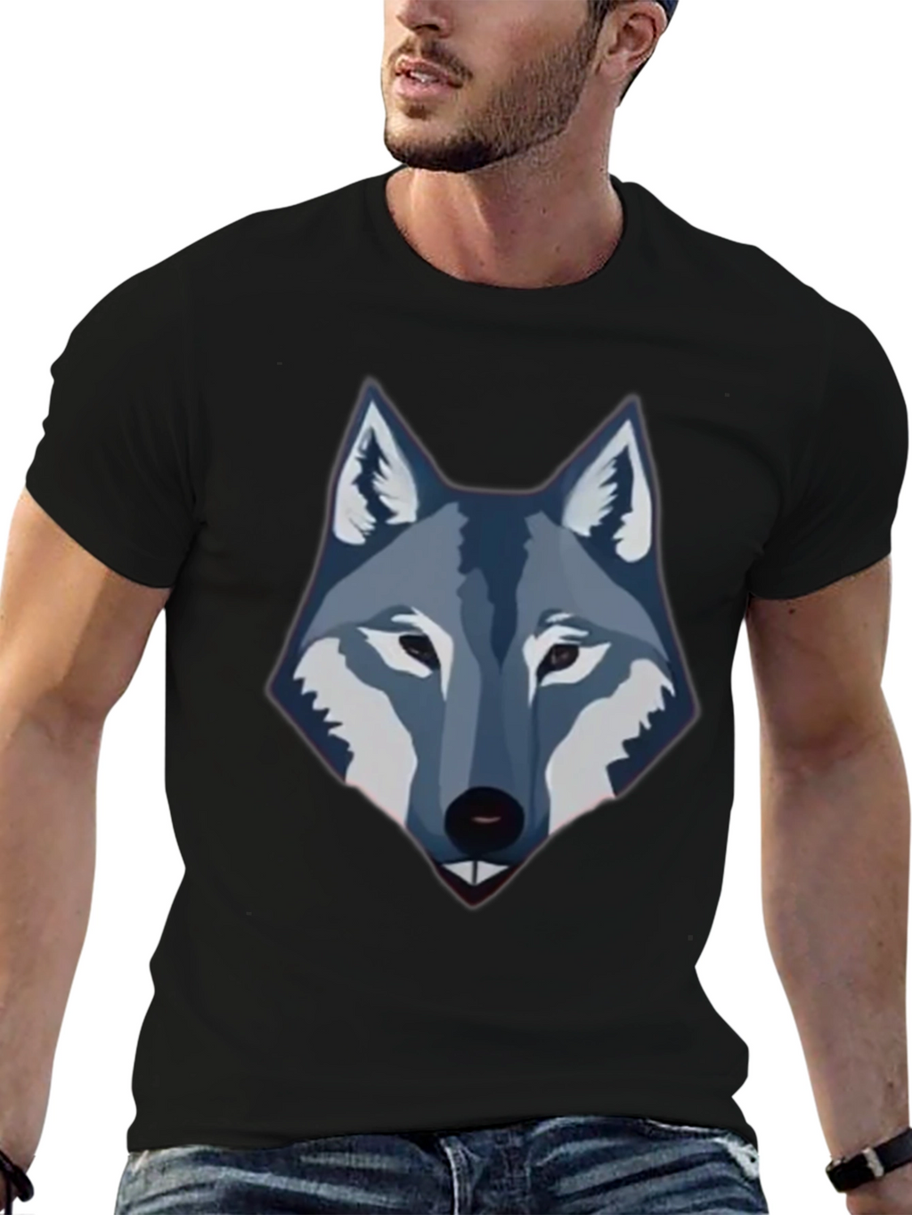Mens Black Wolf Graphic Tee