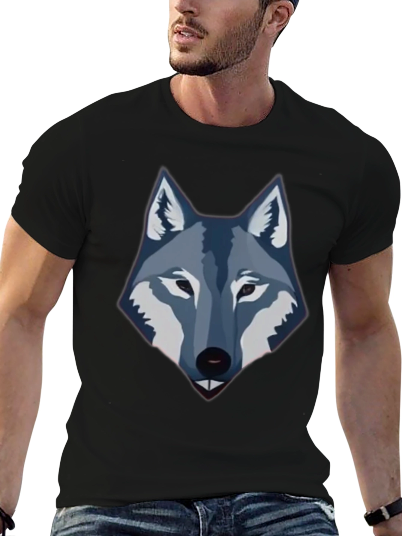 Mens Black Wolf Graphic Tee