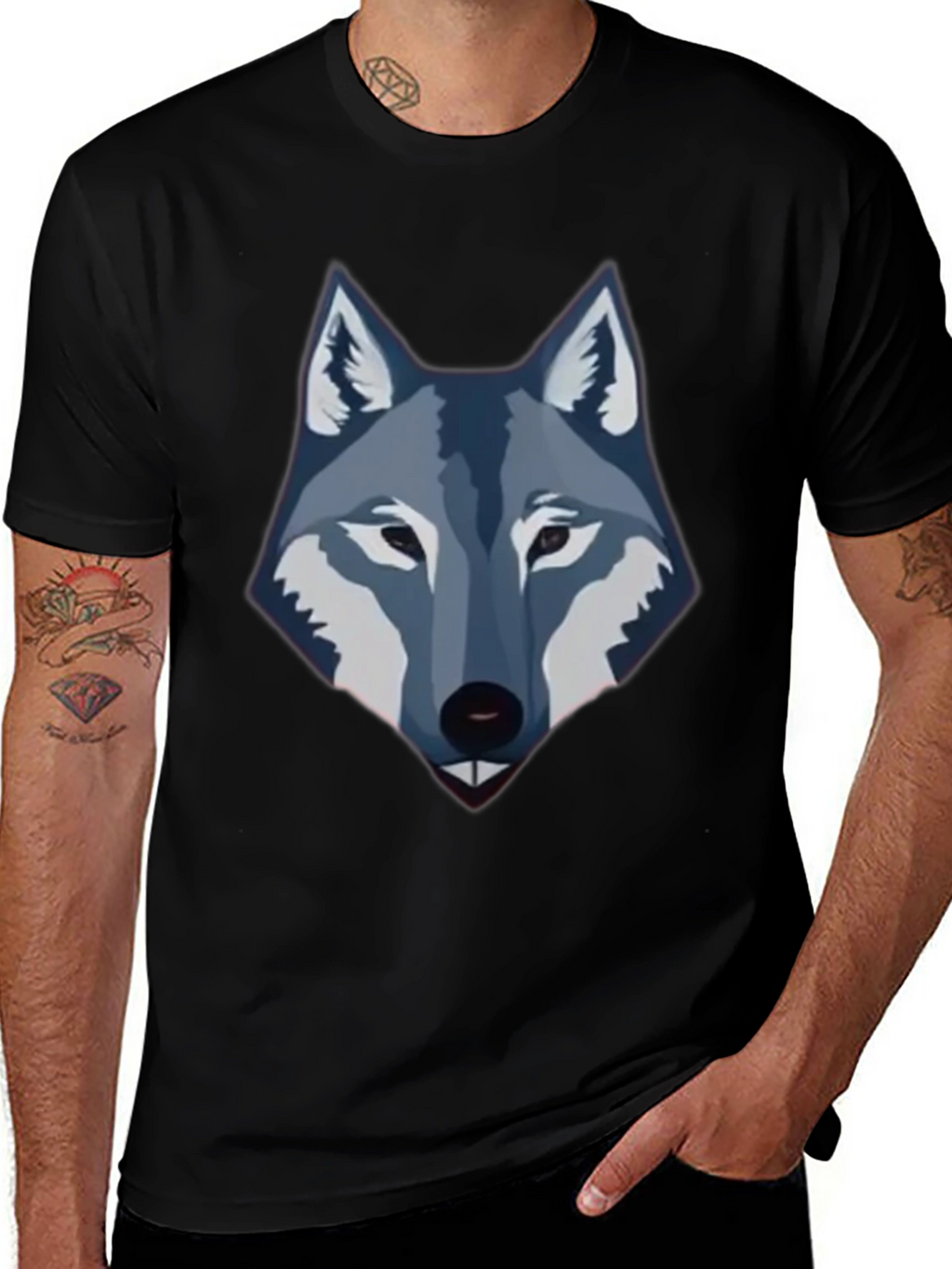 Mens Black Wolf Graphic Tee