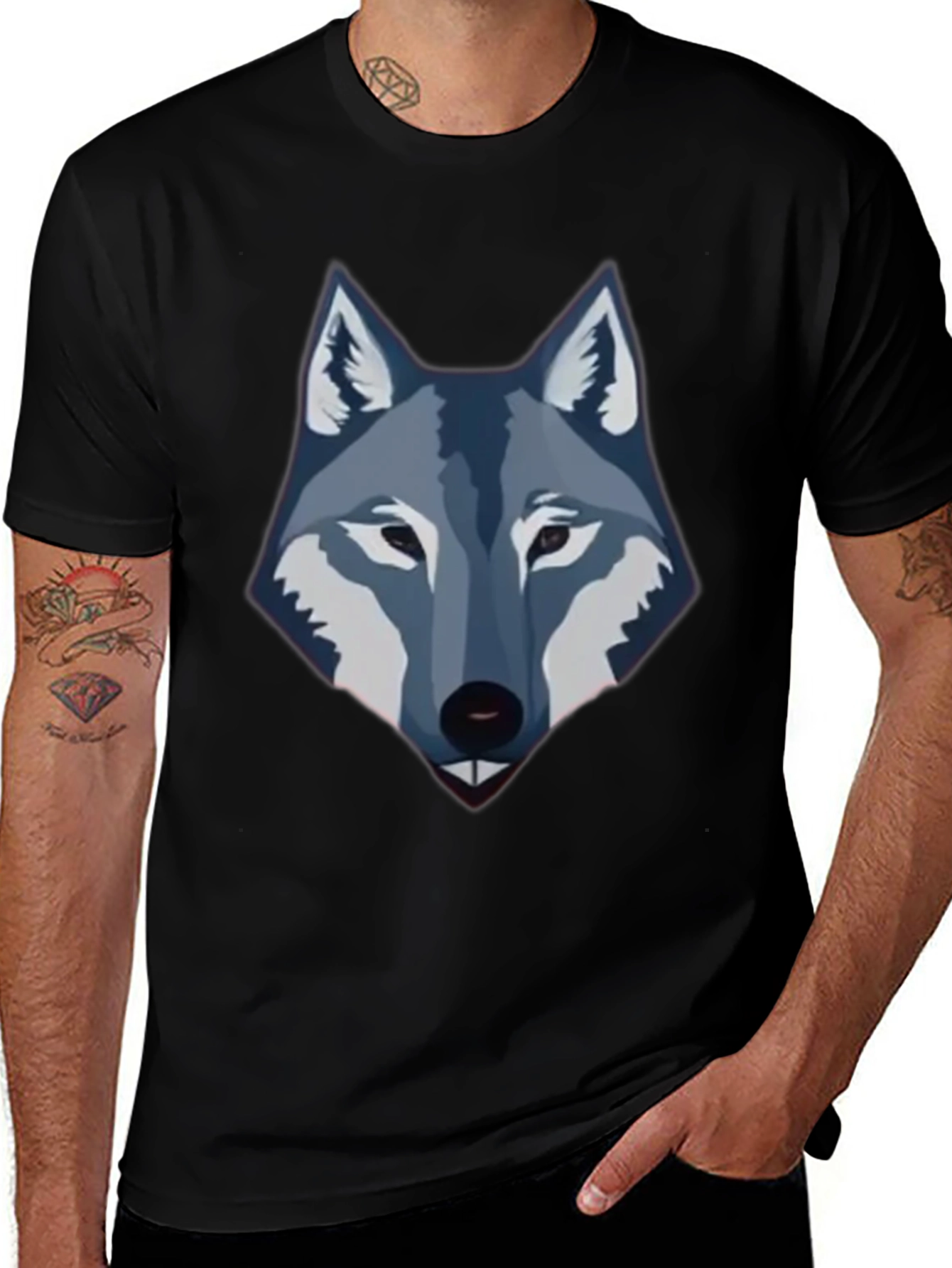Mens Black Wolf Graphic Tee