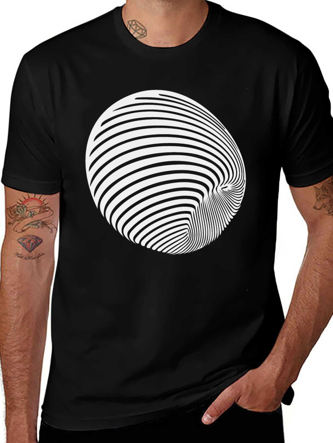 Optical Illusion Graphic Tee - Black Cotton Blend Shirt