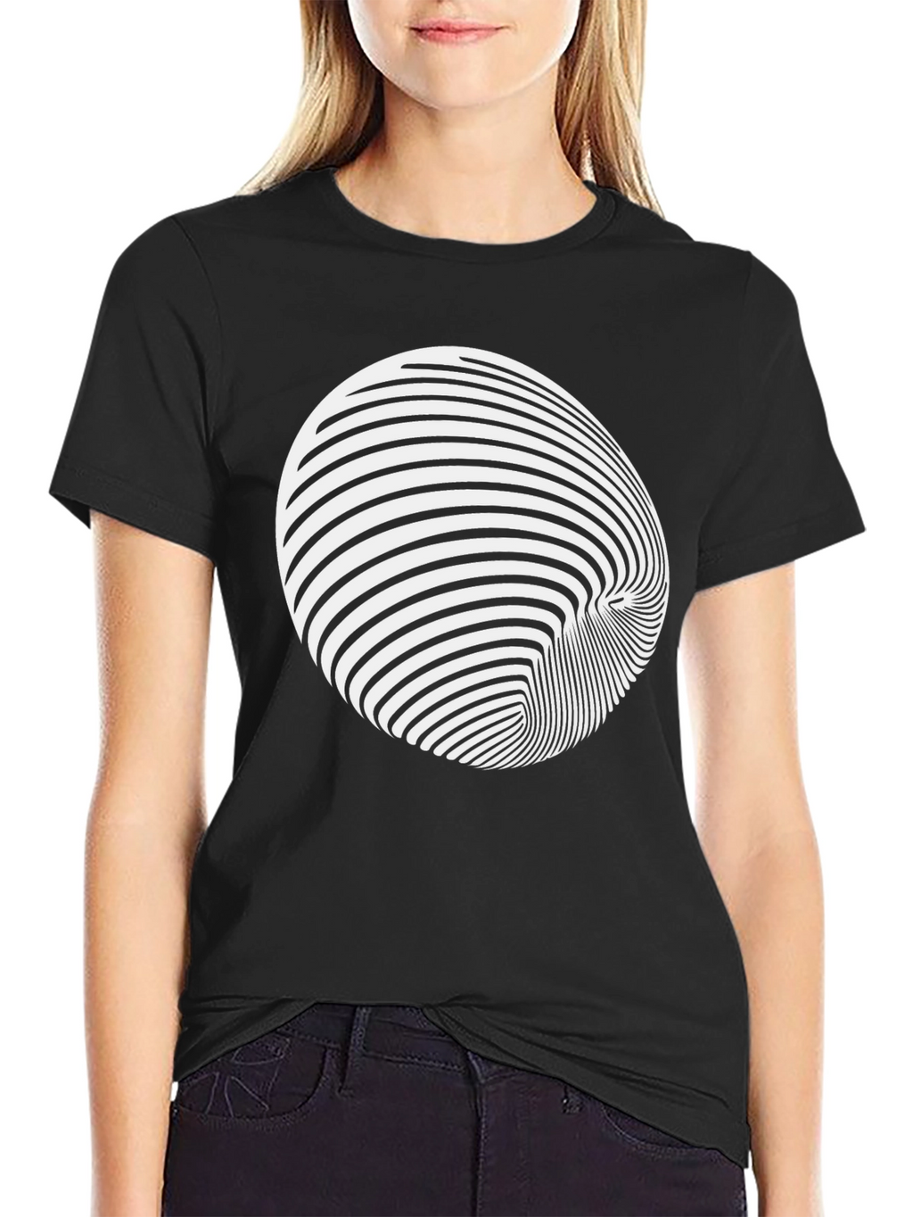 Optical Illusion Graphic Tee - Black Cotton Blend Shirt