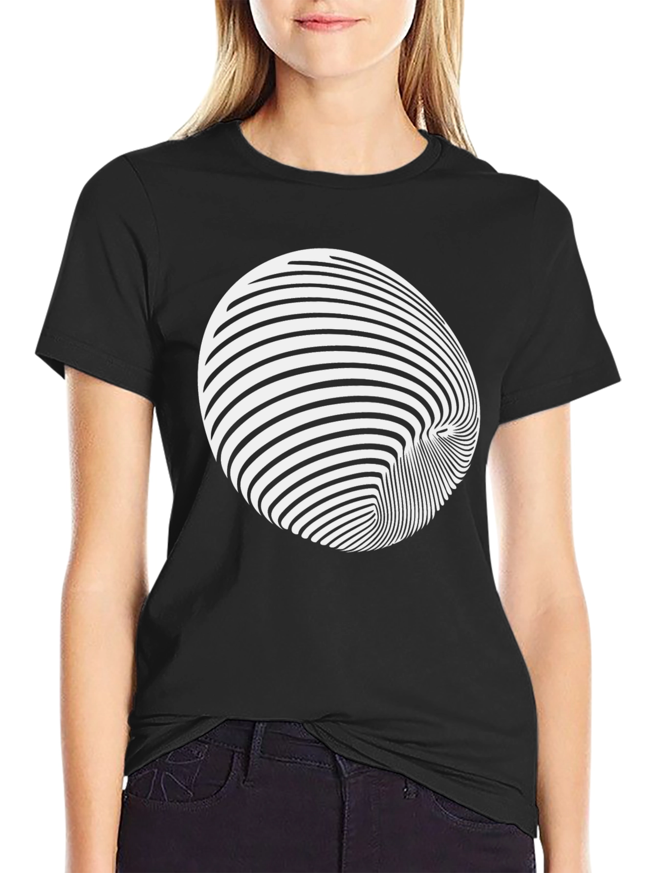 Optical Illusion Graphic Tee - Black Cotton Blend Shirt