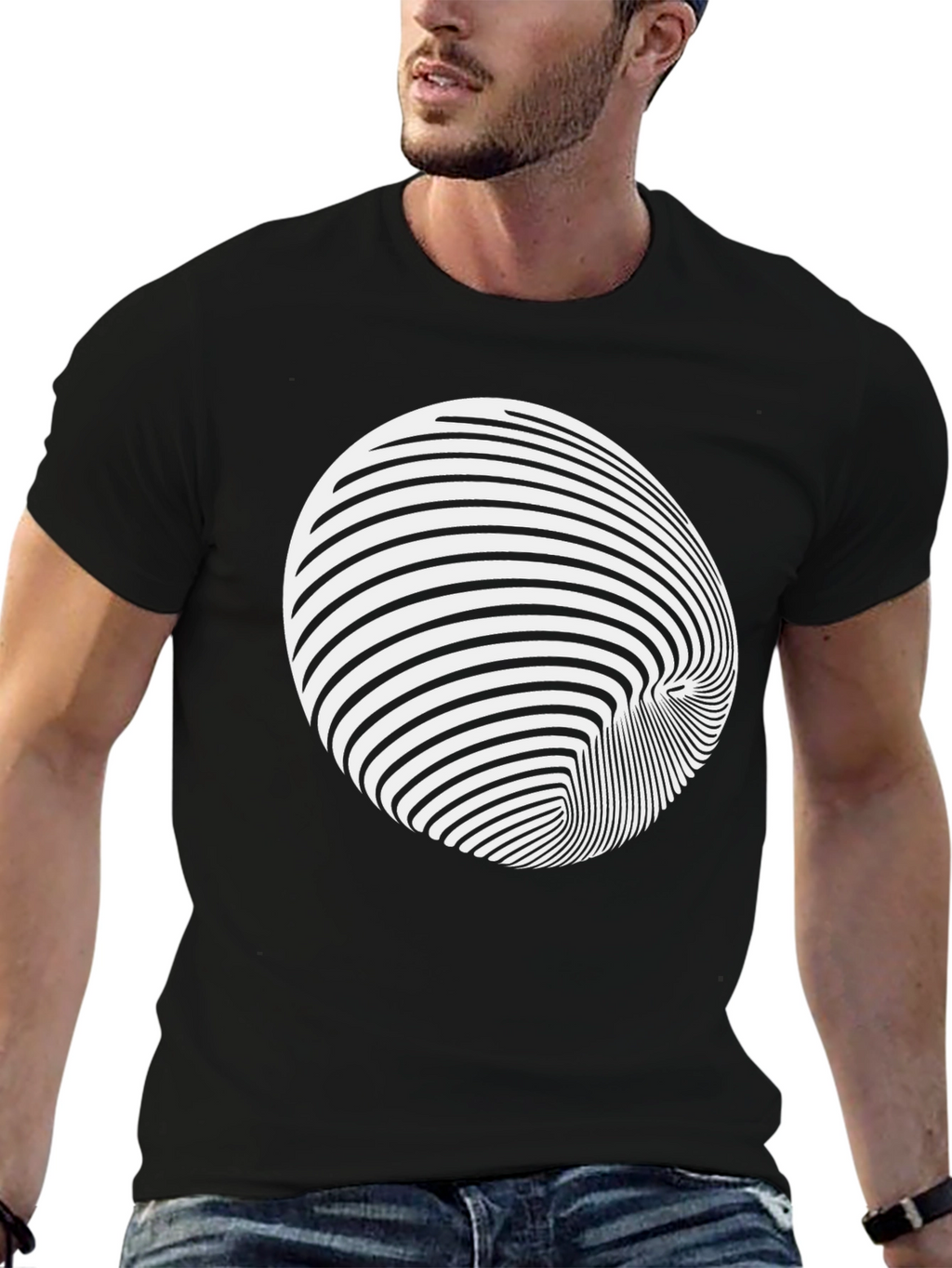 Optical Illusion Graphic Tee - Black Cotton Blend Shirt