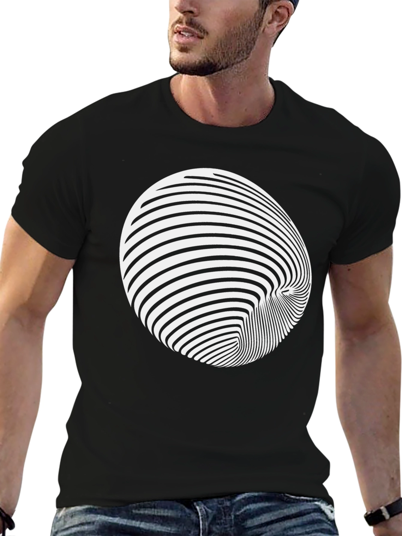 Optical Illusion Graphic Tee - Black Cotton Blend Shirt