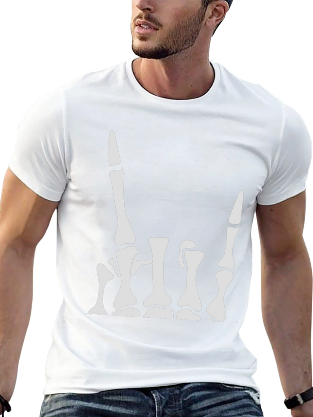 Skeleton Hand Graphic T-Shirt - Rock On Sign