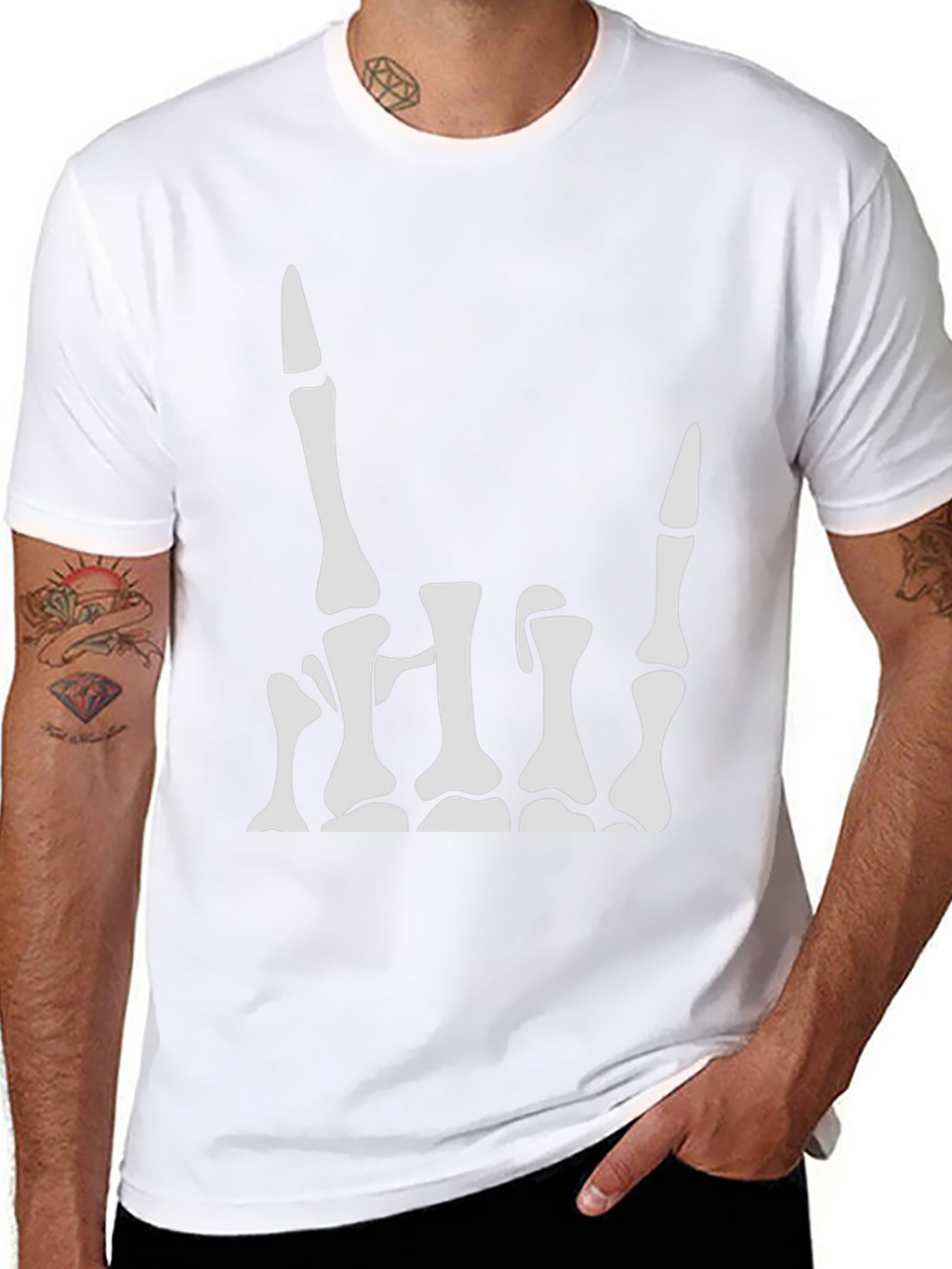 Skeleton Hand Graphic T-Shirt - Rock On Sign