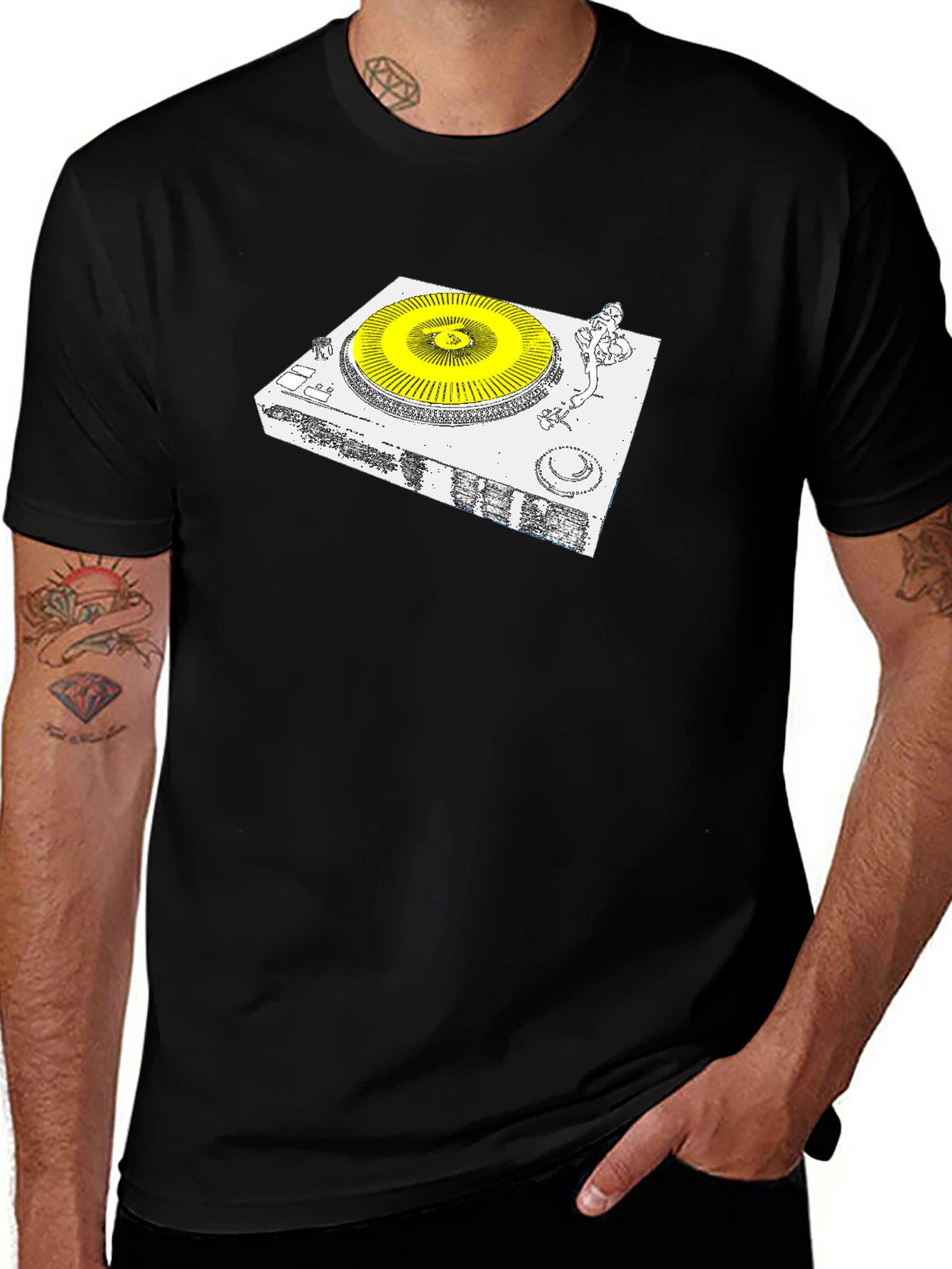 DJ Turntable Graphic Tee - Black Cotton Blend