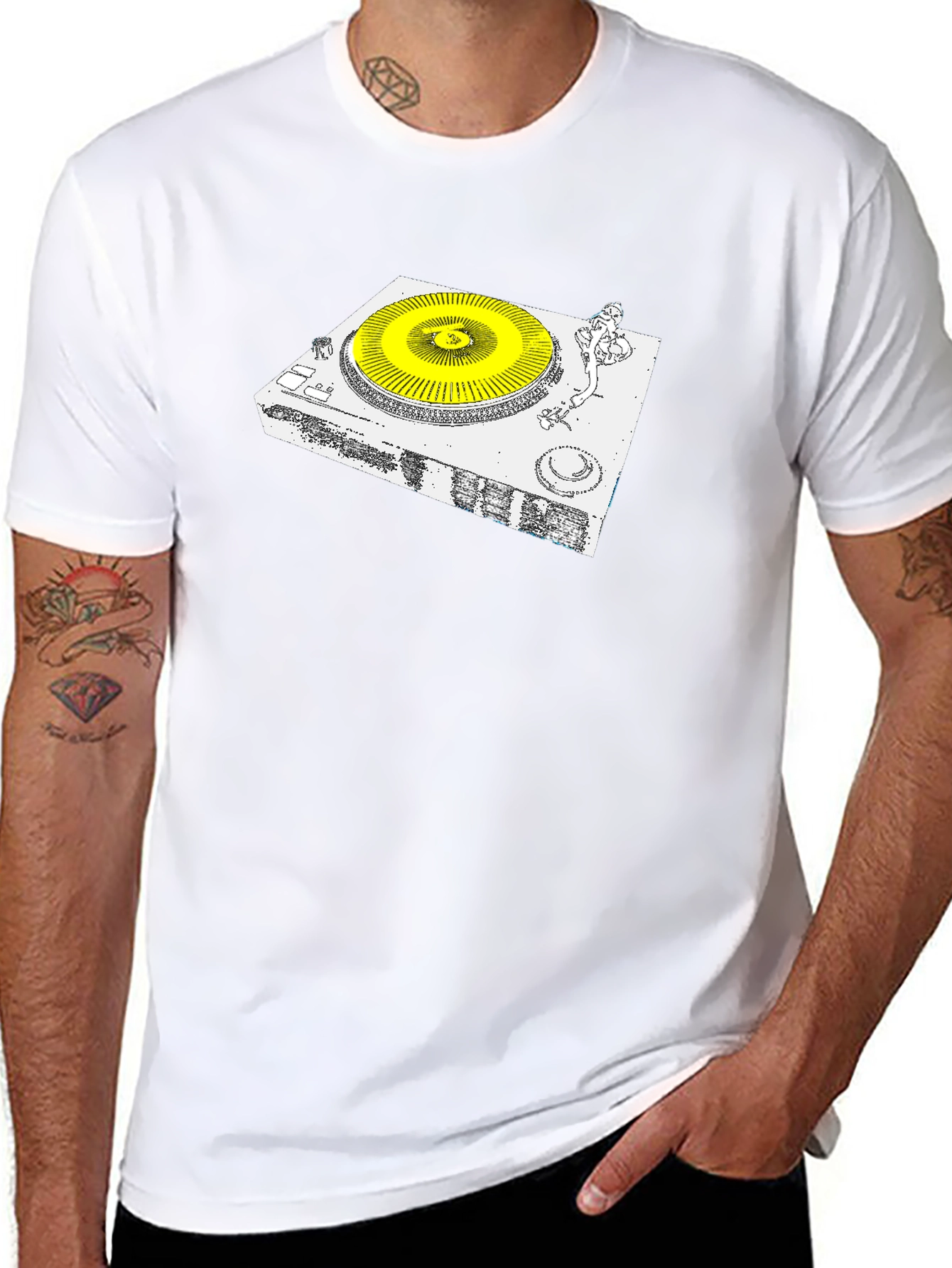 DJ Turntable Graphic Tee - Black Cotton Blend