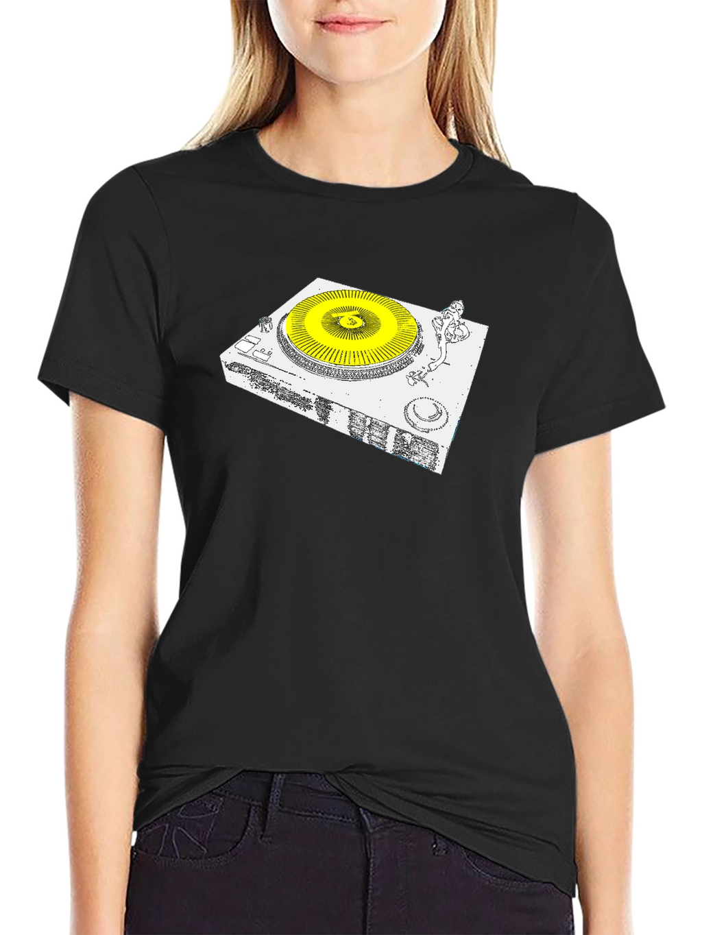 DJ Turntable Graphic Tee - Black Cotton Blend