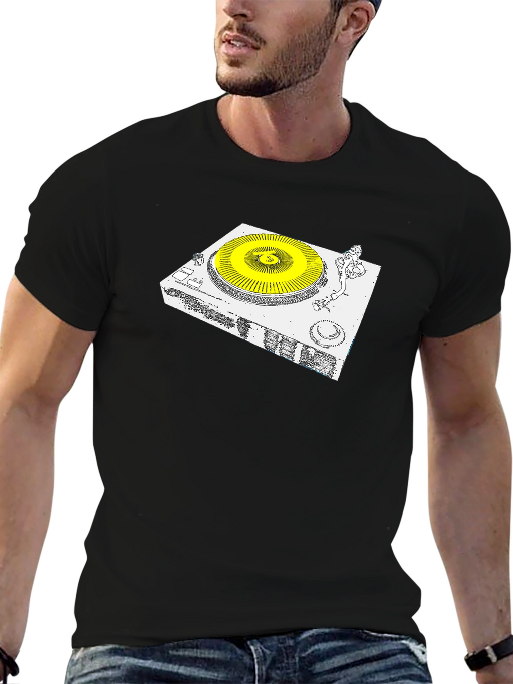 DJ Turntable Graphic Tee - Black Cotton Blend