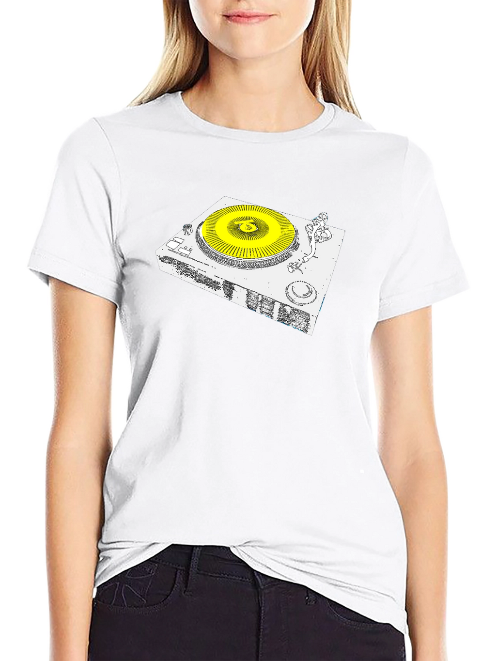 DJ Turntable Graphic Tee - Black Cotton Blend