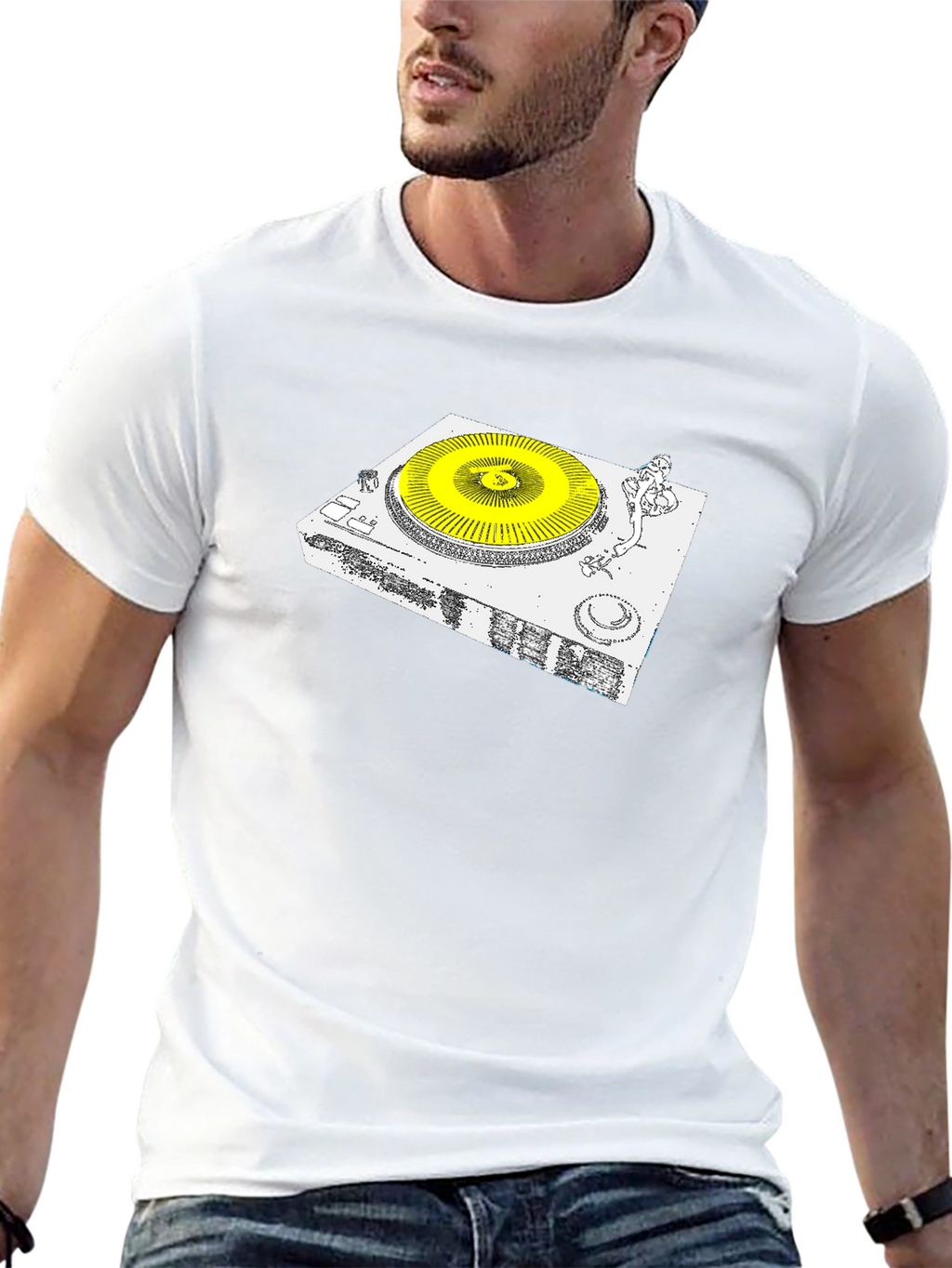 DJ Turntable Graphic Tee - Black Cotton Blend