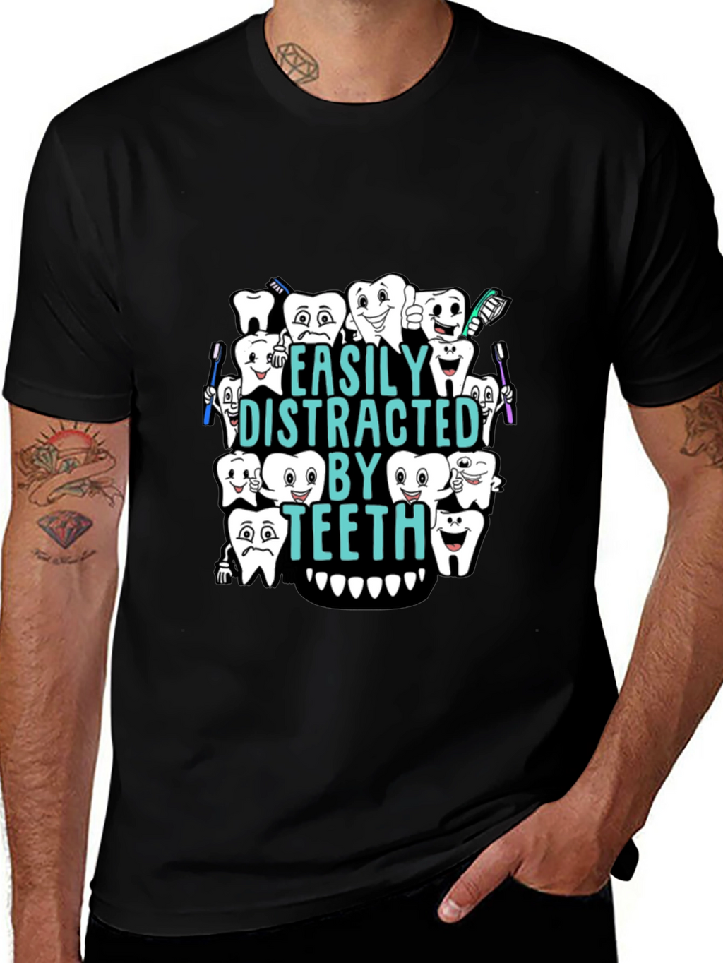 Easily Distracted By Teeth Black T-Shirt