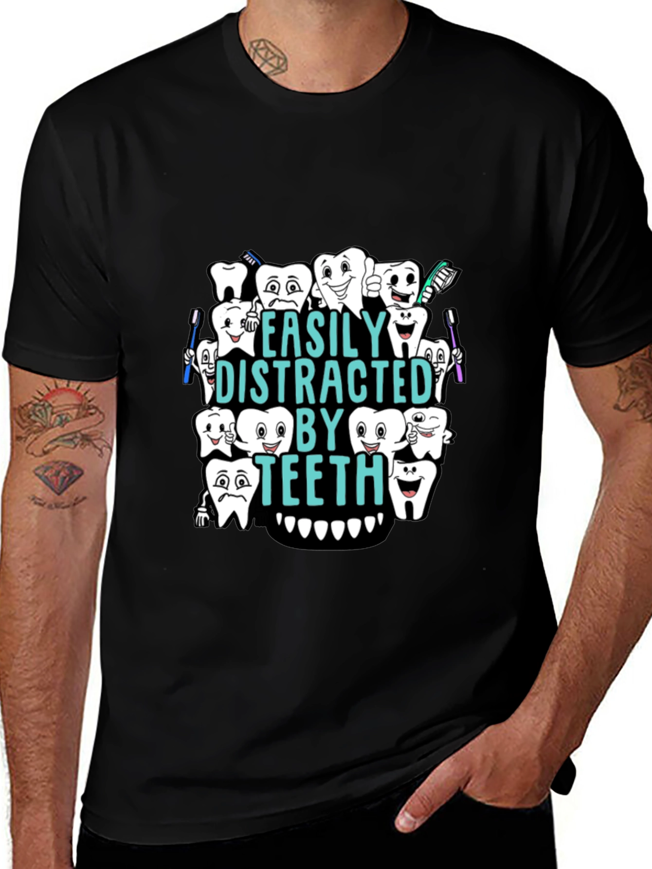 Easily Distracted By Teeth Black T-Shirt