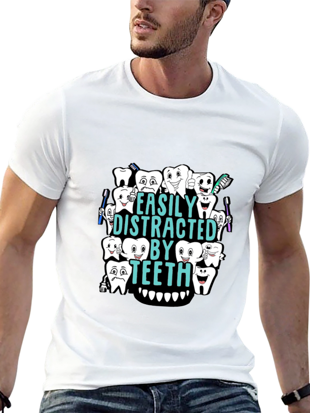Easily Distracted By Teeth Black T-Shirt
